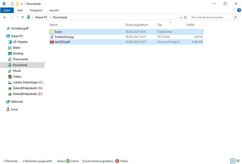 Bildschirmfoto. Dateimanager mit ausgewählten Dateien